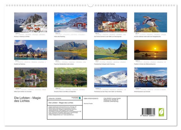 Produktbild: Die Lofoten - Magie des Lichtes (hochwertiger Premium Wandkalender 2026 DIN A2 quer), Kunstdruck in Hochglanz