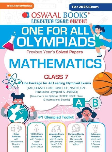 Produktbild: Oswaal One For All Olympiad Previous Years' Solved Papers, Class-7 Mathematics Book (For 2023 Exam)