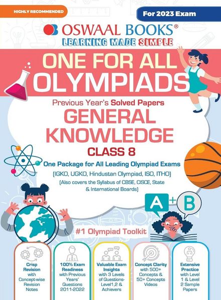 Produktbild: Oswaal One For All Olympiad Previous Years' Solved Papers, Class-8 General Knowledge Book (For 2023 Exam)