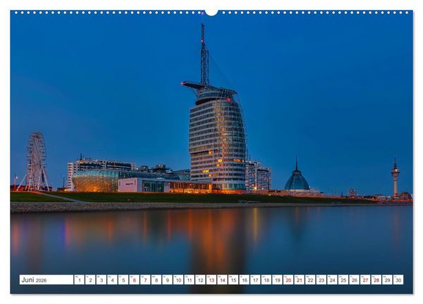 Produktbild: Bremen und Bremerhaven - Nachtaufnahmen (hochwertiger Premium Wandkalender 2026 DIN A2 quer), Kunstdruck in Hochglanz