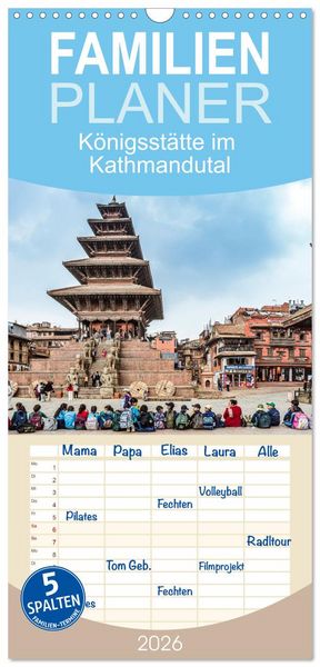Produktbild: Familienplaner 2026 - K&ouml;nigsst&auml;tte im Kathmandutal mit 5 Spalten (Wandkalender, 21 x 45 cm) CALVENDO