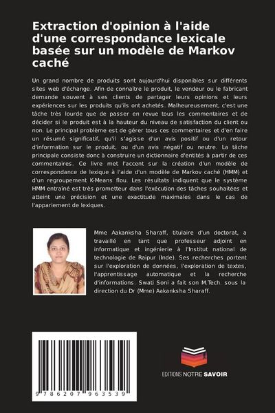 Produktbild: Extraction d'opinion &agrave; l'aide d'une correspondance lexicale bas&eacute;e sur un mod&egrave;le de Markov cach&eacute;