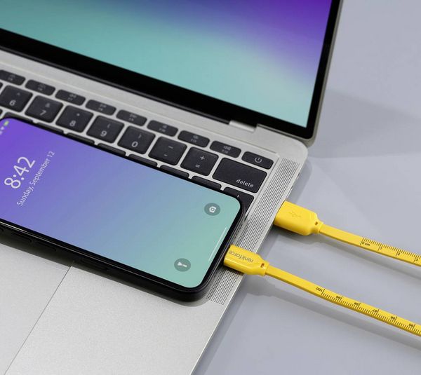 Produktbild: Renkforce USB-Kabel USB 2.0 USB-C&reg; Stecker, USB-A Stecker 1.00 m Gelb Ma&szlig;-Aufdruck (metrisch) RF-6721076