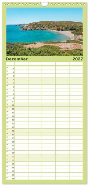 Produktbild: Familienplaner 2027 - Kreta - Die sch&ouml;nsten Str&auml;nde mit 5 Spalten (Wandkalender, 21 x 45 cm) CALVENDO
