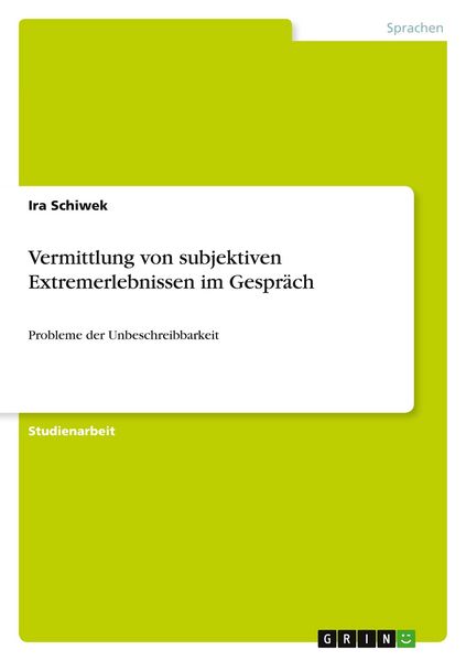 Produktbild: Vermittlung von subjektiven Extremerlebnissen im Gespr&auml;ch