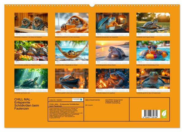 Produktbild: CHILL MAL - Entspannte Schildkr&ouml;ten beim Faulenzen (hochwertiger Premium Wandkalender 2026 DIN A2 quer), Kunstdruck in Hochglanz