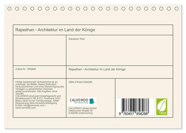 Produktbild: Rajasthan - Architektur im Land der K&ouml;nige (Tischkalender 2026 DIN A5 quer), CALVENDO Monatskalender