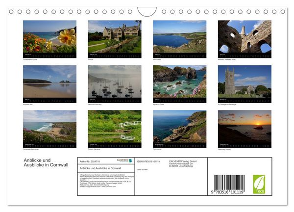 Produktbild: Anblicke und Ausblicke in Cornwall (Wandkalender 2026 DIN A4 quer), CALVENDO Monatskalender