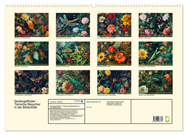 Produktbild: Gartengefl&uuml;ster - Tierische Besucher in der Bl&uuml;tenf&uuml;lle (Wandkalender 2026 DIN A2 quer), CALVENDO Monatskalender
