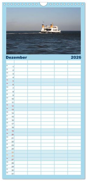 Produktbild: Familienplaner 2026 - Gr&uuml;&szlig;e von Pellworm mit 5 Spalten (Wandkalender, 21 x 45 cm) CALVENDO