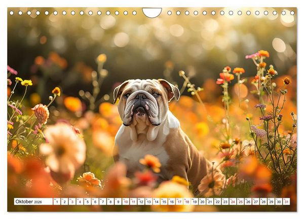 Produktbild: Englische Bulldoggen im Bl&uuml;tenmeer (Wandkalender 2026 DIN A4 quer), CALVENDO Monatskalender