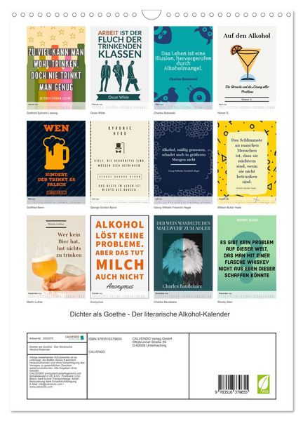 Produktbild: Dichter als Goethe - Der literarische Alkohol-Kalender (Wandkalender 2026 DIN A3 hoch), CALVENDO Monatskalender
