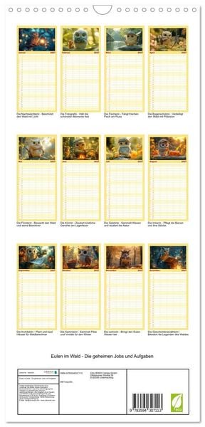 Produktbild: Familienplaner 2027 - Eulen im Wald - Die geheimen Jobs und Aufgaben mit 5 Spalten (Wandkalender, 21 x 45 cm) CALVENDO