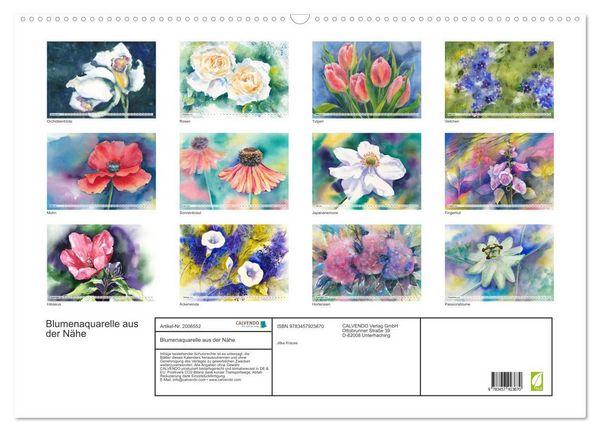 Produktbild: Blumenaquarelle aus der N&auml;he (Wandkalender 2026 DIN A2 quer), CALVENDO Monatskalender