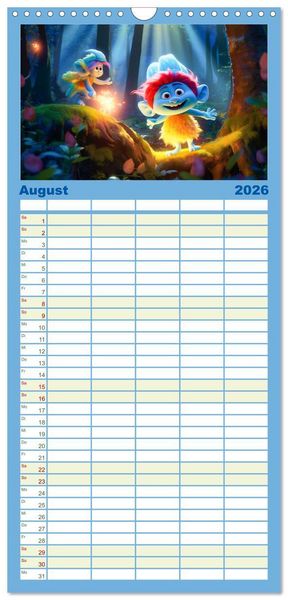Produktbild: Familienplaner 2026 - Die bunte Welt der Trolle mit 5 Spalten (Wandkalender, 21 x 45 cm) CALVENDO
