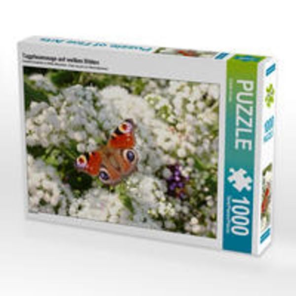 CALVENDO Puzzle Tagpfauenauge auf weißen Blüten | 1000 Teile Lege-Größe 64x48cm Foto-Puzzle für glückliche Stunden