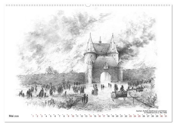 Produktbild: ZeitZeichnen: Burgen und Befestigungen in der Aachener Region (hochwertiger Premium Wandkalender 2026 DIN A2 quer), Kunstdruck in Hochglanz