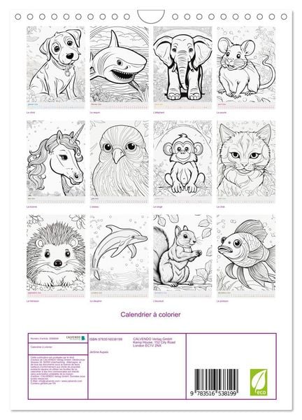 Produktbild: Calendrier &agrave; colorier (Calendrier mural 2026 DIN A4 horizontal), CALVENDO calendrier mensuel