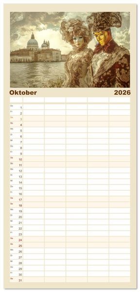 Produktbild: Familienplaner 2026 - Venezianischer Stil - In dezenten Farbt&ouml;nen mit 5 Spalten (Wandkalender, 21 x 45 cm) CALVENDO