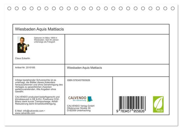 Produktbild: Wiesbaden Aquis Mattiacis (Tischkalender 2026 DIN A5 quer), CALVENDO Monatskalender