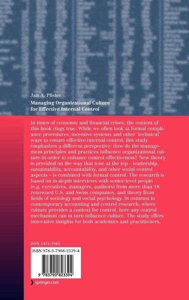 Produktbild: Managing Organizational Culture for Effective Internal Control