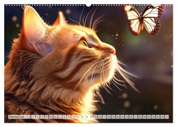 Produktbild: Die Katze und der Schmetterling (hochwertiger Premium Wandkalender 2026 DIN A2 quer), Kunstdruck in Hochglanz