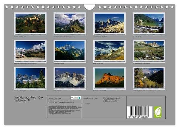 Produktbild: Wunder aus Fels - Die Dolomiten II (Wandkalender 2026 DIN A4 quer), CALVENDO Monatskalender