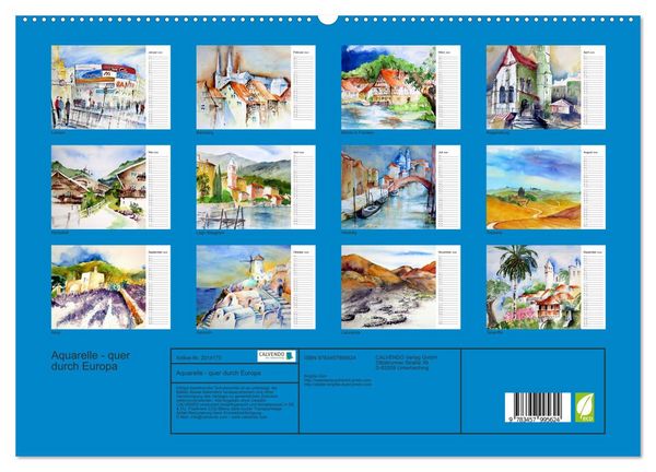 Produktbild: Aquarelle - quer durch Europa (hochwertiger Premium Wandkalender 2026 DIN A2 quer), Kunstdruck in Hochglanz
