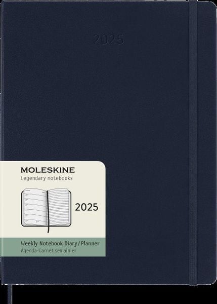 Moleskine 12 Monate Wochen Notizkalender 2025, XL, Fester Einband, Saphir