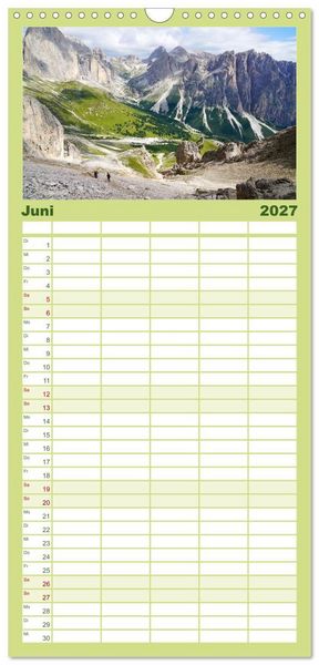 Produktbild: Familienplaner 2027 - Wandern im Rosengarten und Latemar mit 5 Spalten (Wandkalender, 21 x 45 cm) CALVENDO