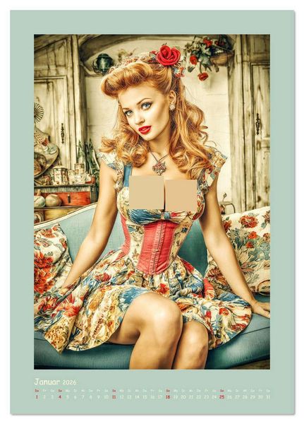 Produktbild: Flair der 50er Jahre. Girls im nostalgischen Pin-up-Stil (Tischkalender 2026 DIN A5 hoch), CALVENDO Monatskalender