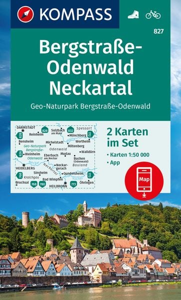 KOMPASS Wanderkarten-Set 827 Bergstraße-Odenwald, Neckartal, Geo-Naturpark Bergstraße-Odenwald (2 Karten) 1:50.000, Sonstige von , Kompass-Karten,