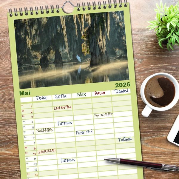 Produktbild: Familienplaner 2026 - Natur Paradies Mississippi Delta mit 5 Spalten (Wandkalender, 21 x 45 cm) CALVENDO