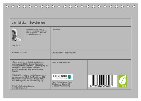 Produktbild: Lichtblicke - Seychellen (Tischkalender 2026 DIN A5 quer), CALVENDO Monatskalender