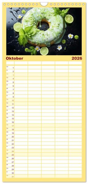 Produktbild: Familienplaner 2026 - Bunte Donut-Tr&auml;ume - Himmlischer Geschmack aus Krapfenteig mit 5 Spalten (Wandkalender, 21 x 45 cm) CALVENDO