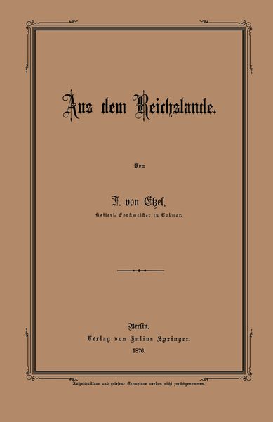 Aus dem Reichslande, Taschenbuch von F. Etzel, Springer Berlin, 9783642512285