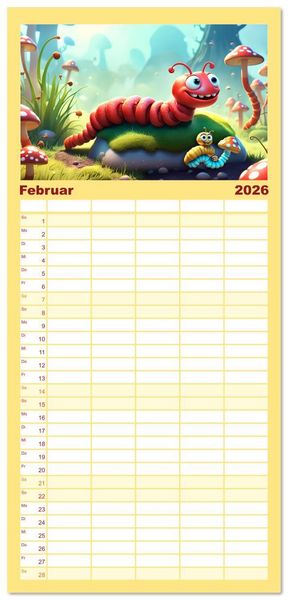 Produktbild: Familienplaner 2026 - W&uuml;rmchen Zauber mit 5 Spalten (Wandkalender, 21 x 45 cm) CALVENDO