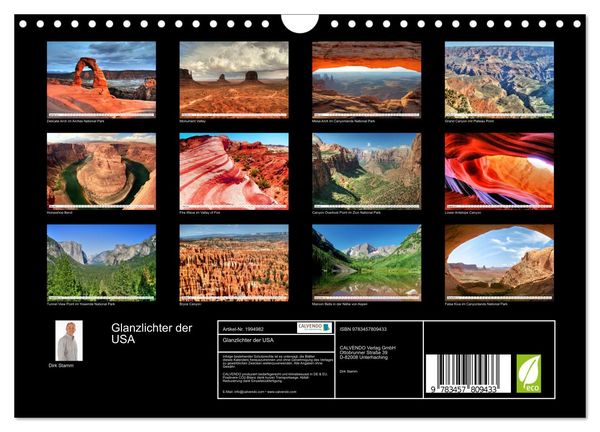 Produktbild: Glanzlichter der USA (Wandkalender 2026 DIN A4 quer), CALVENDO Monatskalender