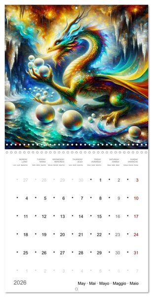Produktbild: Moments d'amours de dragons (Calendrier mural carr&eacute; 2026 30x30 cm) Calendrier double avec une page pour vos prises de notes