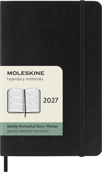 Produktbild: Moleskine 12 Monate Wochen Notizkalender 2027, Pocket/A6, 1 Wo = 2 Seiten, linierte Seiten, Weicher Einband, Schwarz