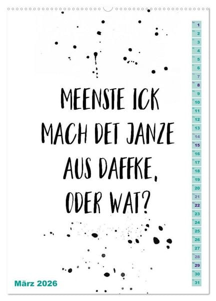 Produktbild: BERLINERISCH Lustige Spr&uuml;che (hochwertiger Premium Wandkalender 2026 DIN A2 hoch), Kunstdruck in Hochglanz