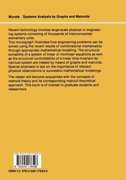 Produktbild: Systems Analysis by Graphs and Matroids