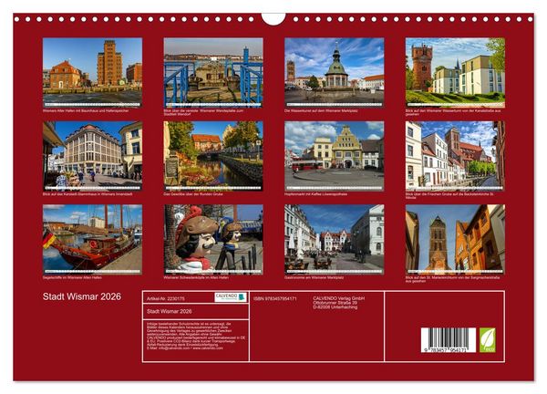 Produktbild: Stadt Wismar 2026 (Wandkalender 2026 DIN A3 quer), CALVENDO Monatskalender