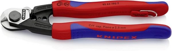Produktbild: Knipex 95 62 190 T Drahtseilschere Geeignet f&uuml;r (Abisoliertechnik) Endh&uuml;lsen an Bowdenh&uuml;llen und Drahtseilz&uuml;gen 7 mm 7