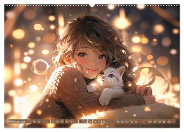Produktbild: Manga Tierliebe (hochwertiger Premium Wandkalender 2026 DIN A2 quer), Kunstdruck in Hochglanz