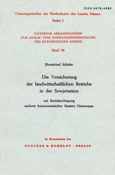 Produktbild: Die Versicherung der landwirtschaftlichen Betriebe in der Sowjetunion