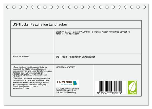 Produktbild: US-Trucks. Faszination Langhauber (Tischkalender 2026 DIN A5 quer), CALVENDO Monatskalender