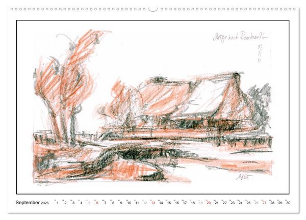 Produktbild: Rembrandt Landschaften wgVoigt (hochwertiger Premium Wandkalender 2026 DIN A2 quer), Kunstdruck in Hochglanz