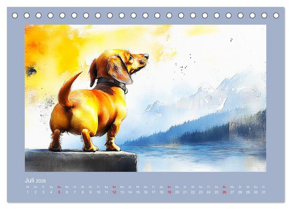 Produktbild: Dackelzauber. Charmante Begleiter im lieblichen Aquarell-Stil (Tischkalender 2026 DIN A5 quer), CALVENDO Monatskalender