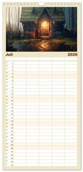 Produktbild: Familienplaner 2026 - Rotk&auml;ppchen und der Wolf mit 5 Spalten (Wandkalender, 21 x 45 cm) CALVENDO